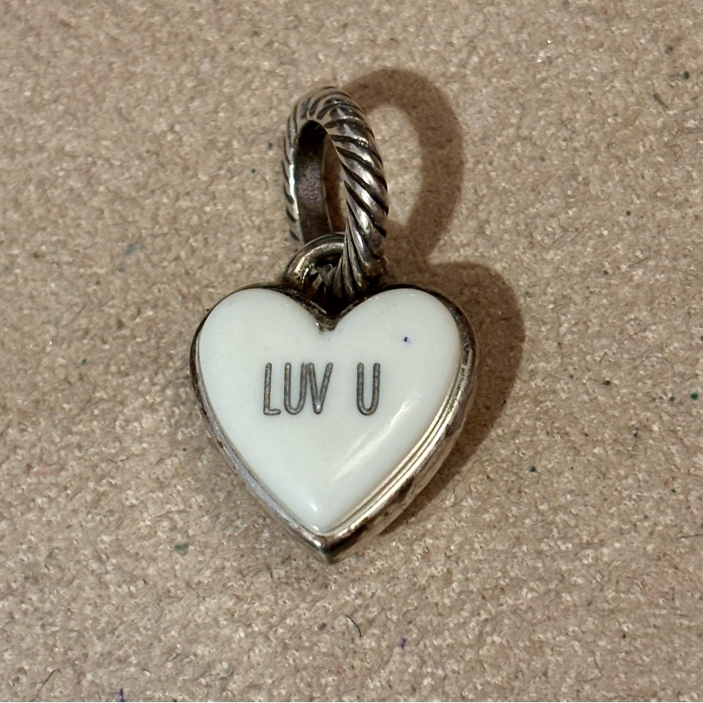 ❌SOLD❌ 💟Brighton Candy Heart charm White resin LUV U in silver on back Retired - Picture 2 of 5